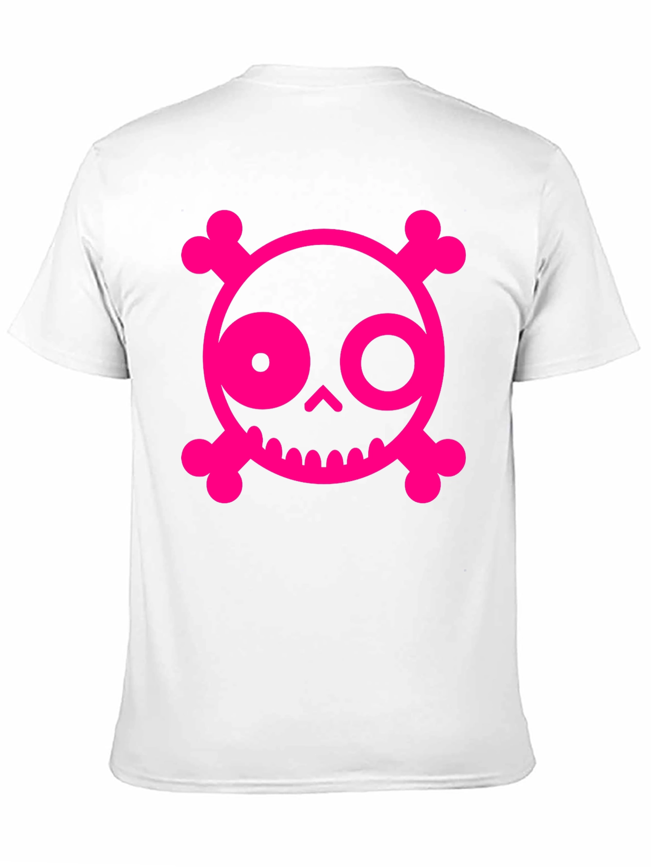 Skull & Crossbones Graphic Tee - Pink on Black