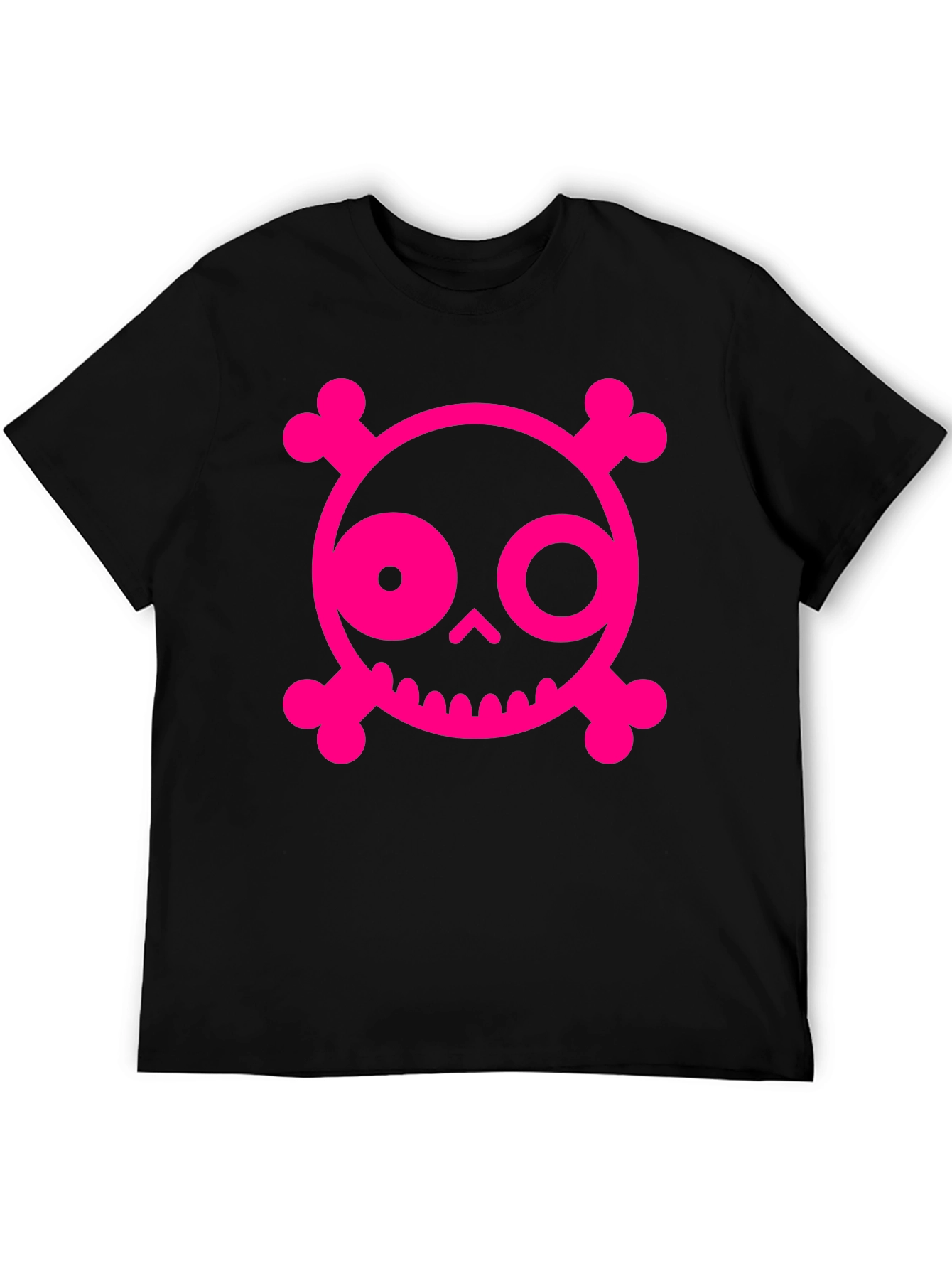 Skull & Crossbones Graphic Tee - Pink on Black