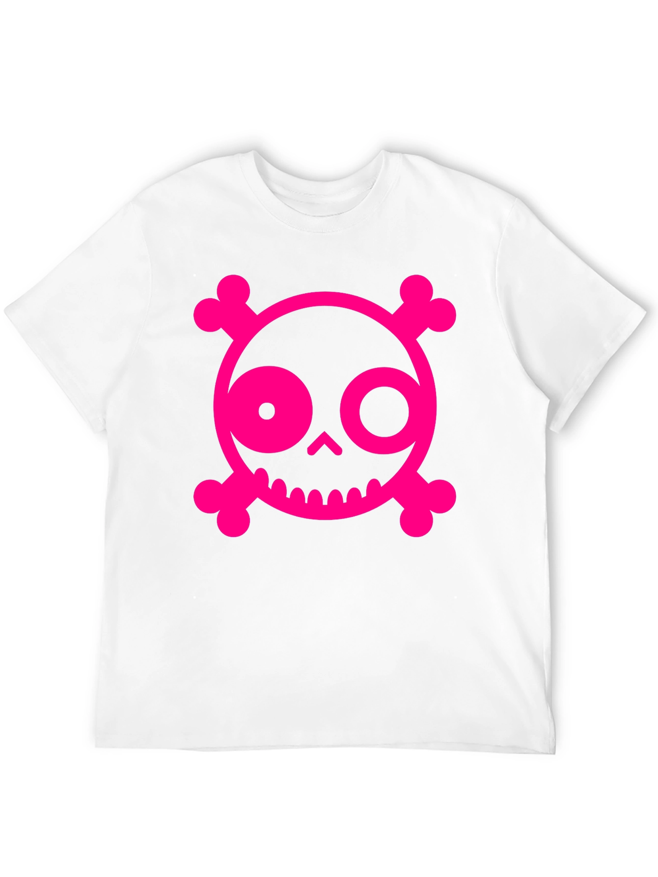 Skull & Crossbones Graphic Tee - Pink on Black