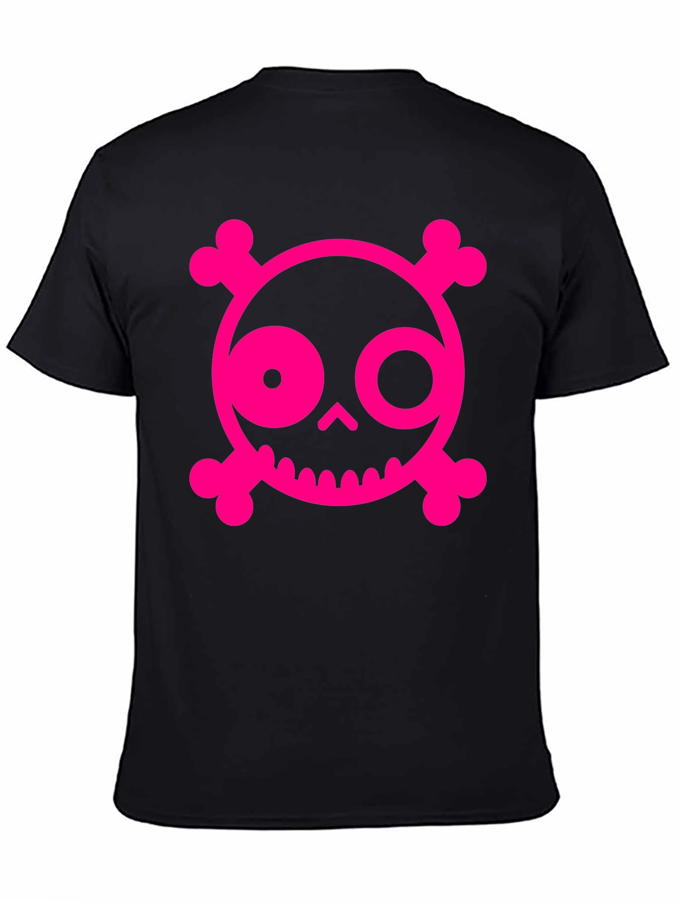 Skull & Crossbones Graphic Tee - Pink on Black