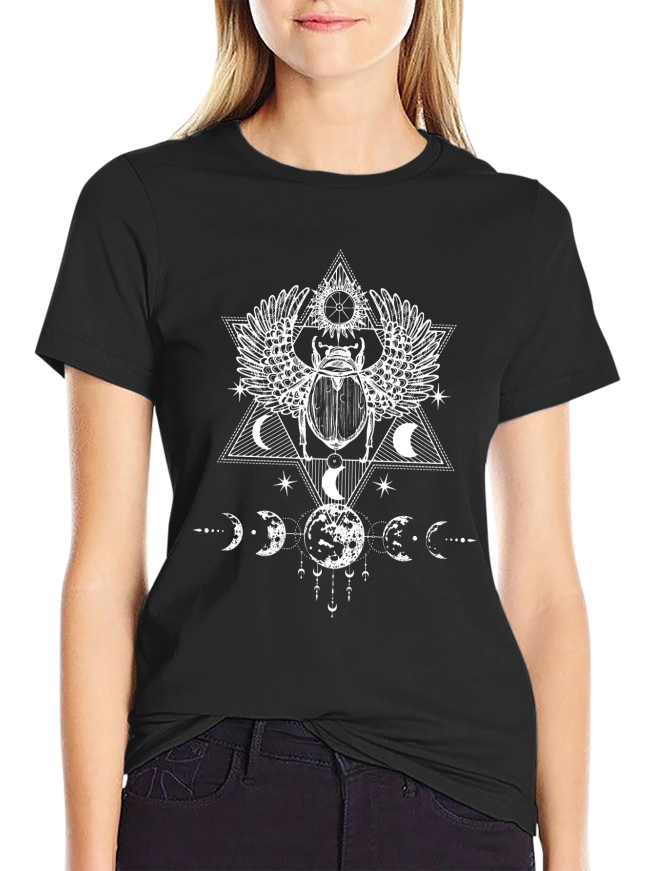 Mystic Scarab Beetle Graphic Tee - Black Cotton