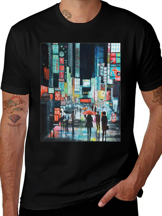 Tokyo Street Watercolor Basic Graphic T-Shirt – Daily Comfort In Soft Cotton