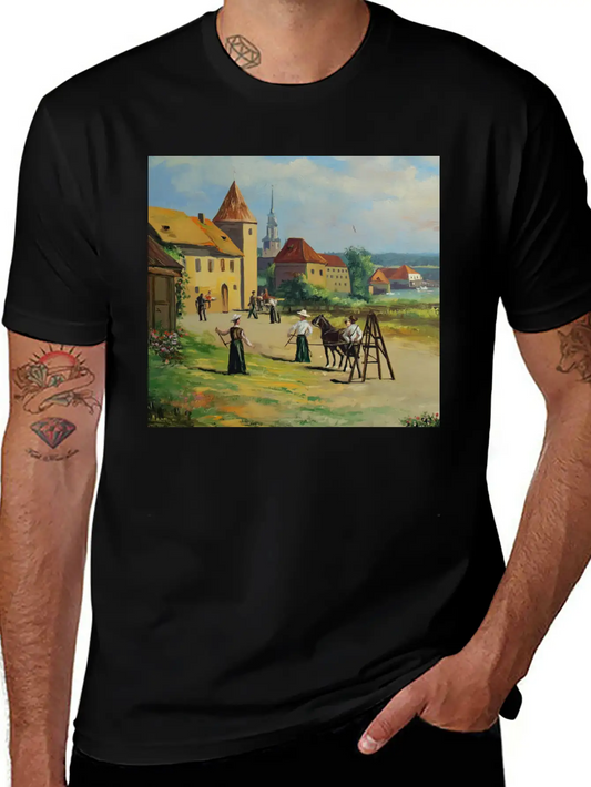 Town Painting Oil Panel Art Soft Cotton Short Sleeve Tee – Unisex Wardrobe Staple