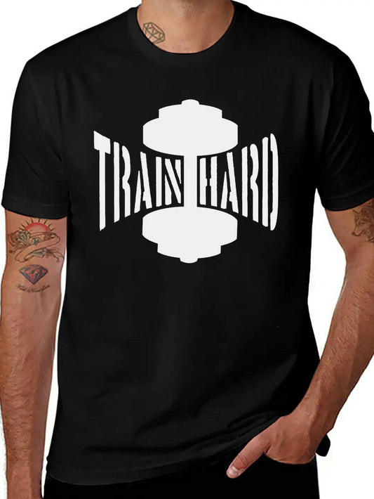 Train Hard Text Dumbbell Exercise Hand Arm Muscles Unisex Casual T-Shirt – Clean Design For Daily Comfort
