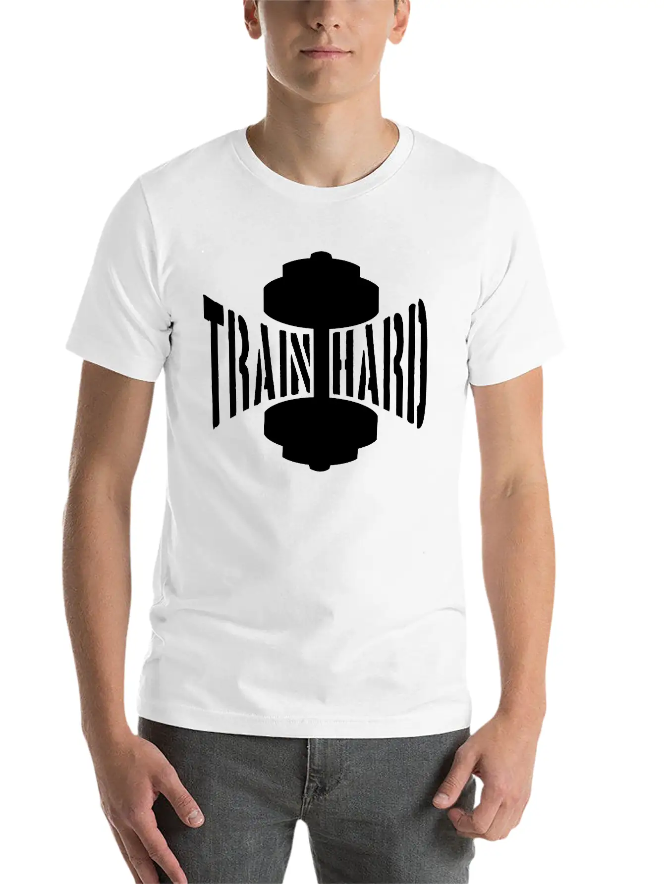 Train Hard Text Dumbbell Exercise Hand Arm Muscles Unisex Casual T-Shirt – Clean Design For Daily Comfort
