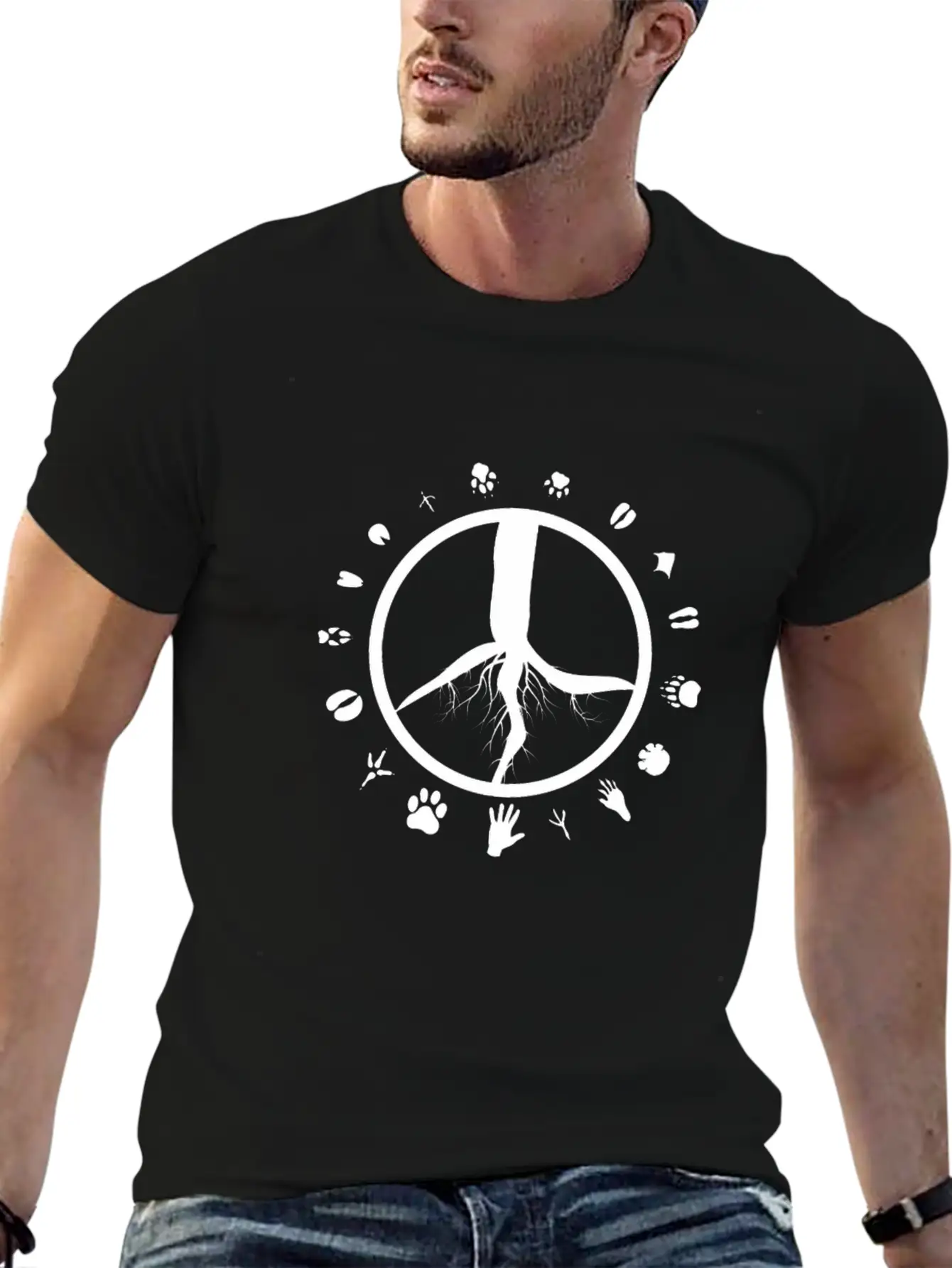Tree Roots Peace Sign Love Animal Footprints Classic Fit Graphic Tee For Daily Comfort – Unisex Cotton Shirt