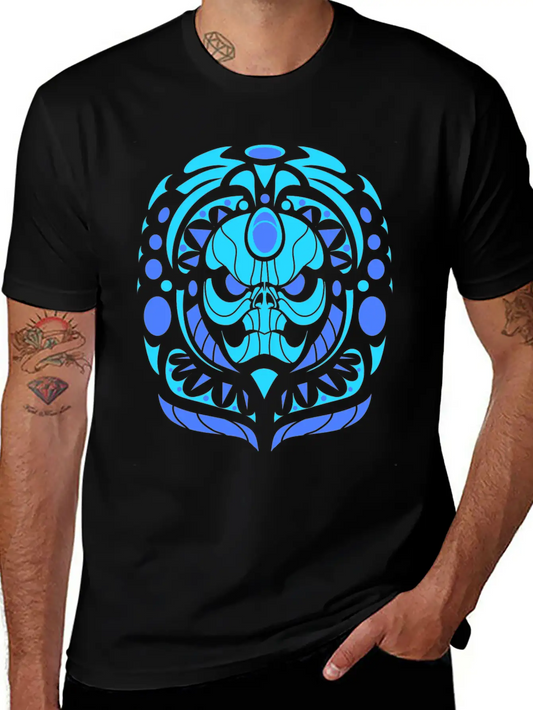 Tribal Skull Blue Lightweight Cotton T-Shirt – Daily Comfort Graphic Shirt