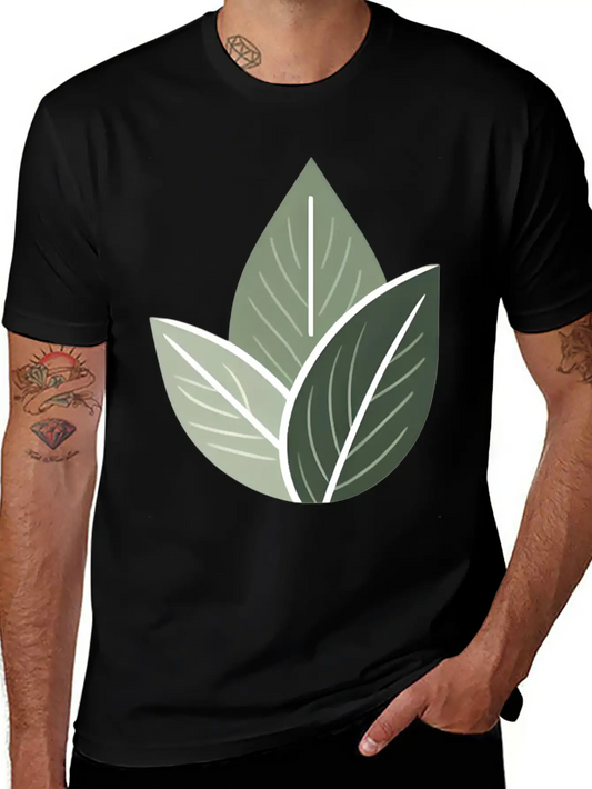 Triple Leaf Illustration Lightweight Cotton T-Shirt – Daily Comfort Graphic Shirt