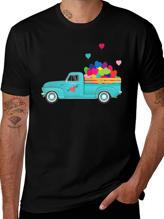 Truck Transporting Heart Balloons Vintage Valentin Soft Cotton Short Sleeve Tee – Unisex Wardrobe Staple