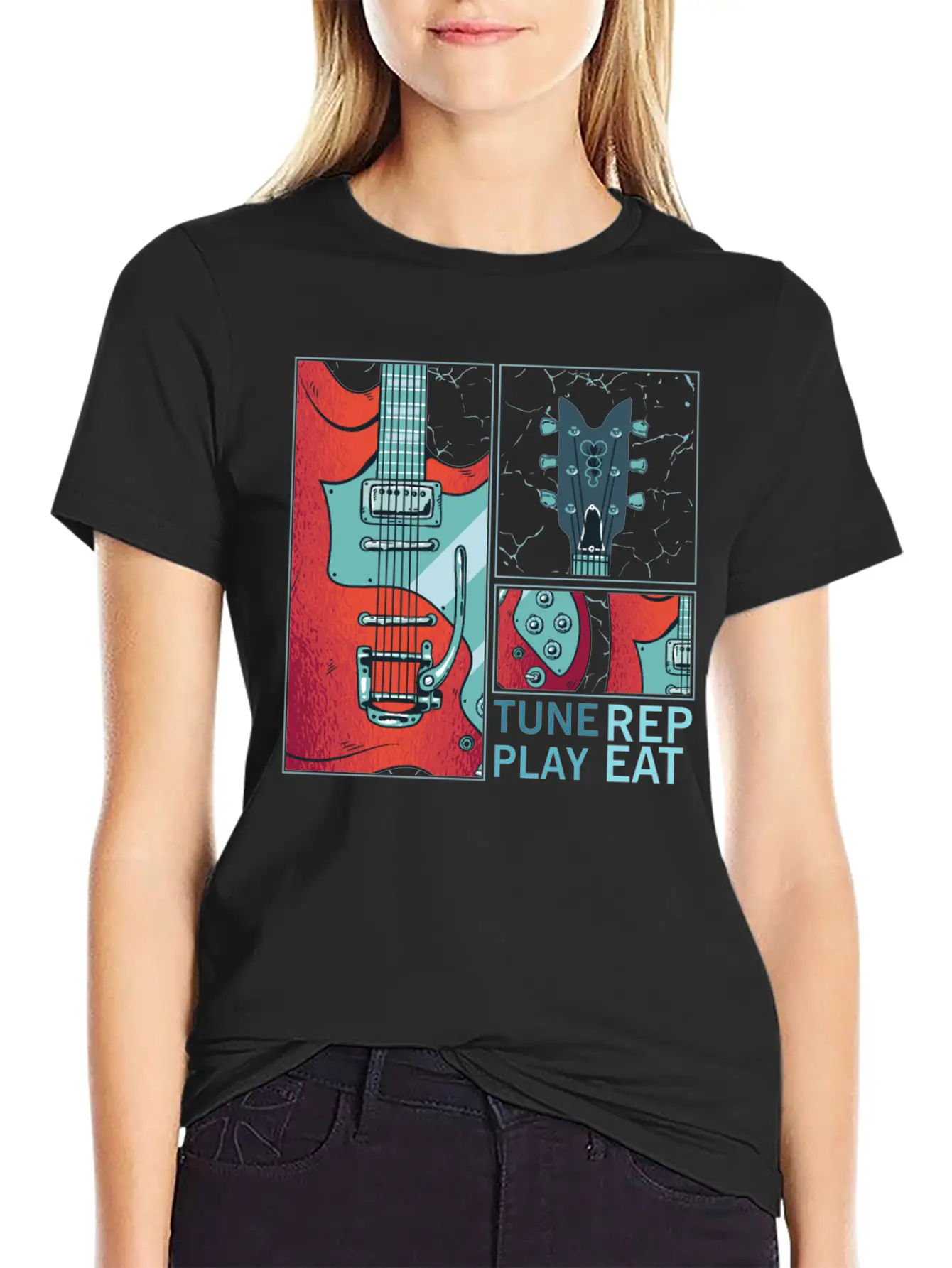 Tune Play Repeat Electric Guitarist Music Unisex Casual T-Shirt – Clean Design For Daily Comfort