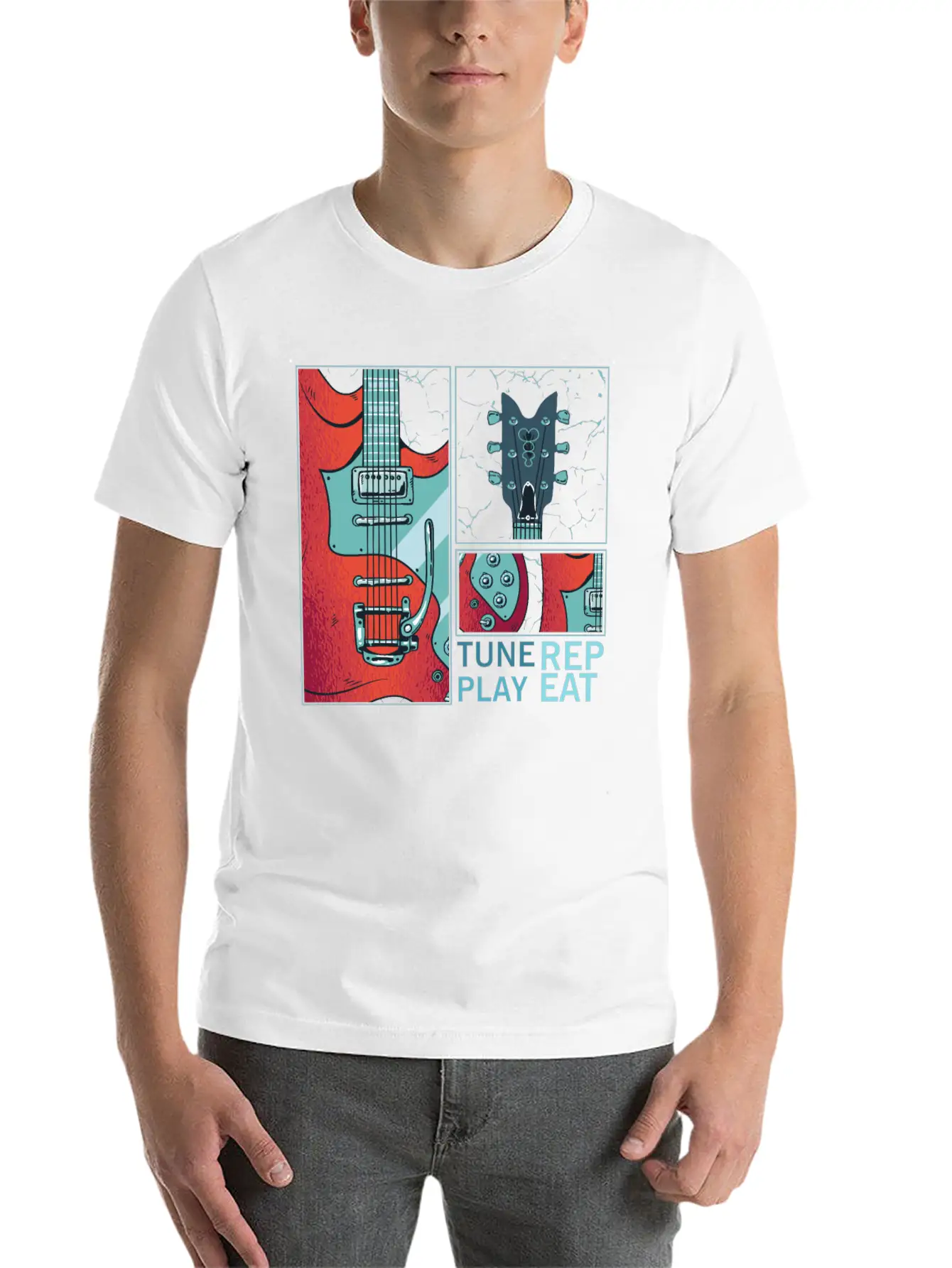 Tune Play Repeat Electric Guitarist Music Unisex Casual T-Shirt – Clean Design For Daily Comfort
