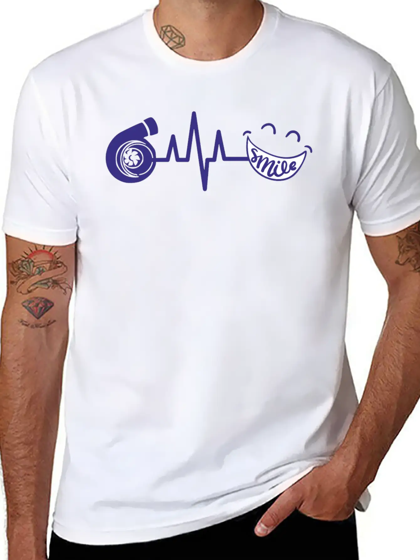 Turbo ECG SMILE Blau Soft Cotton Short Sleeve Tee – Unisex Wardrobe Staple