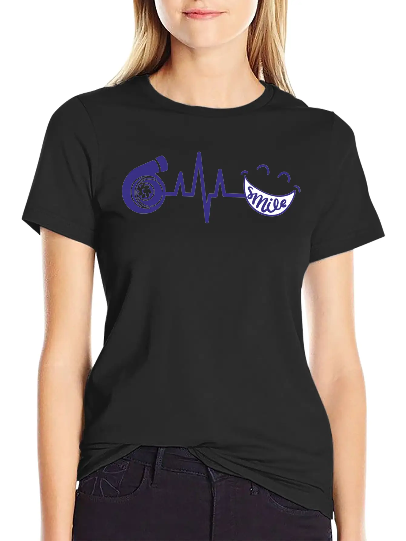 Turbo ECG SMILE Blau Soft Cotton Short Sleeve Tee – Unisex Wardrobe Staple