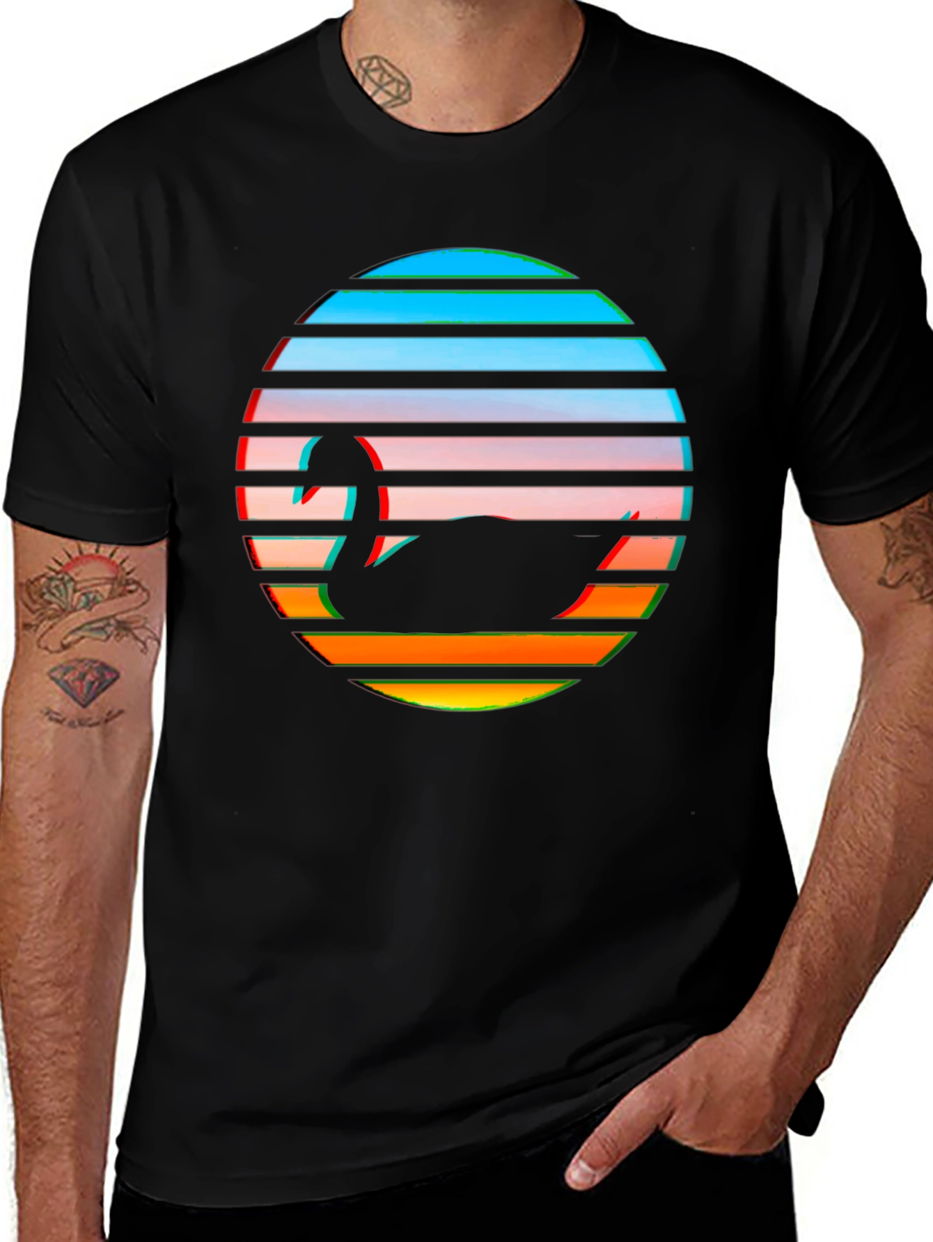 Retro Swan Graphic Tee - Black Cotton Blend