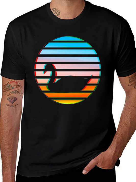 Retro Swan Graphic Tee - Black Cotton Blend