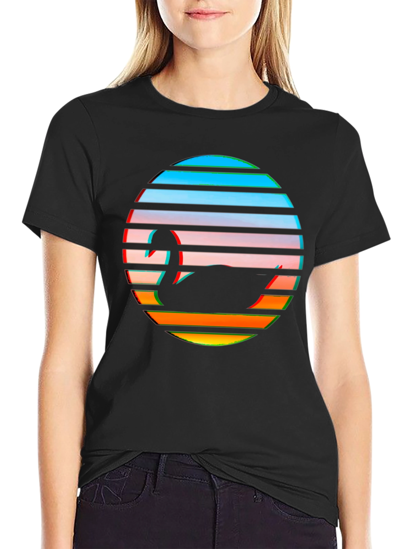 Retro Swan Graphic Tee - Black Cotton Blend