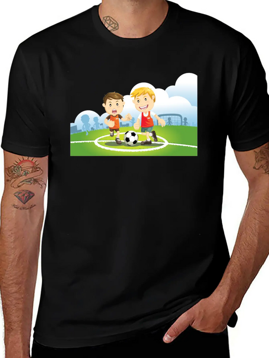 Two Boys Play Soccer On A Field Relaxed Everyday Tee – Lightweight And Durable Cotton