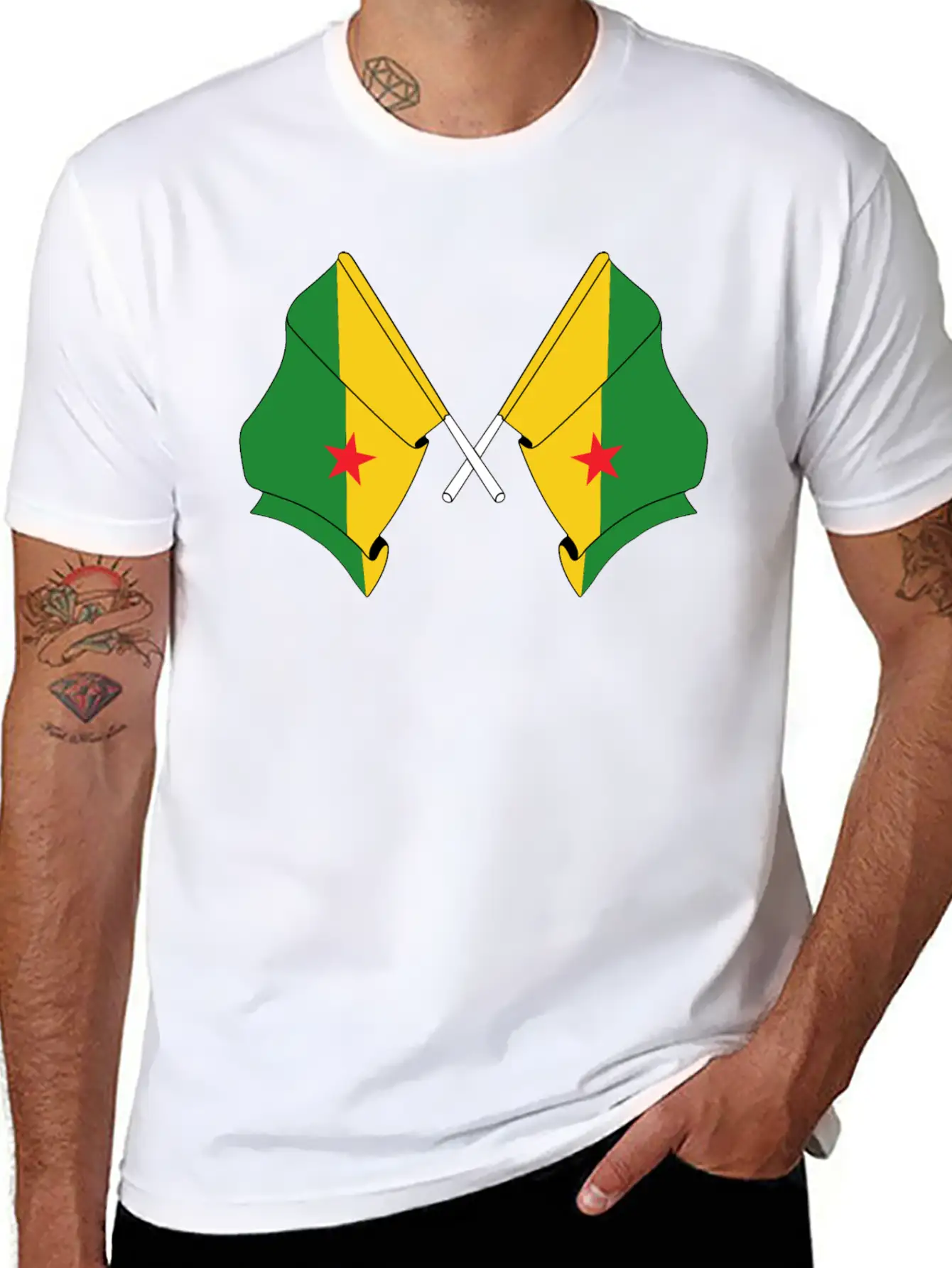 Two Crossed Flags Of French Guiana Soft Cotton Short Sleeve Tee – Unisex Wardrobe Staple