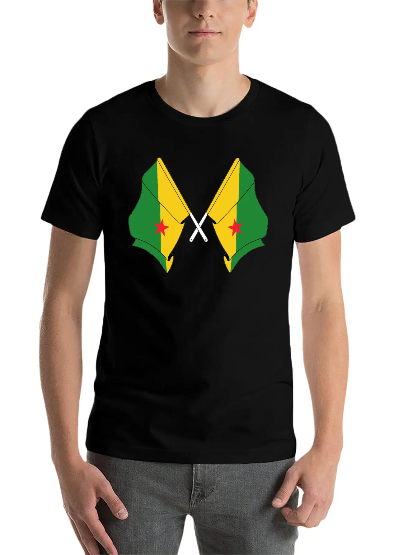 Two Crossed Flags Of French Guiana Soft Cotton Short Sleeve Tee – Unisex Wardrobe Staple