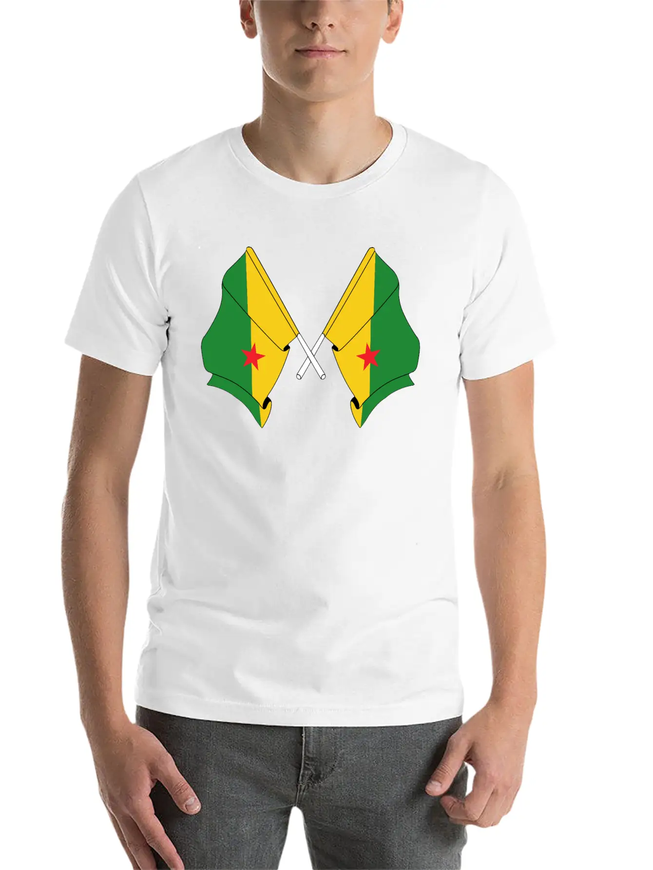 Two Crossed Flags Of French Guiana Soft Cotton Short Sleeve Tee – Unisex Wardrobe Staple