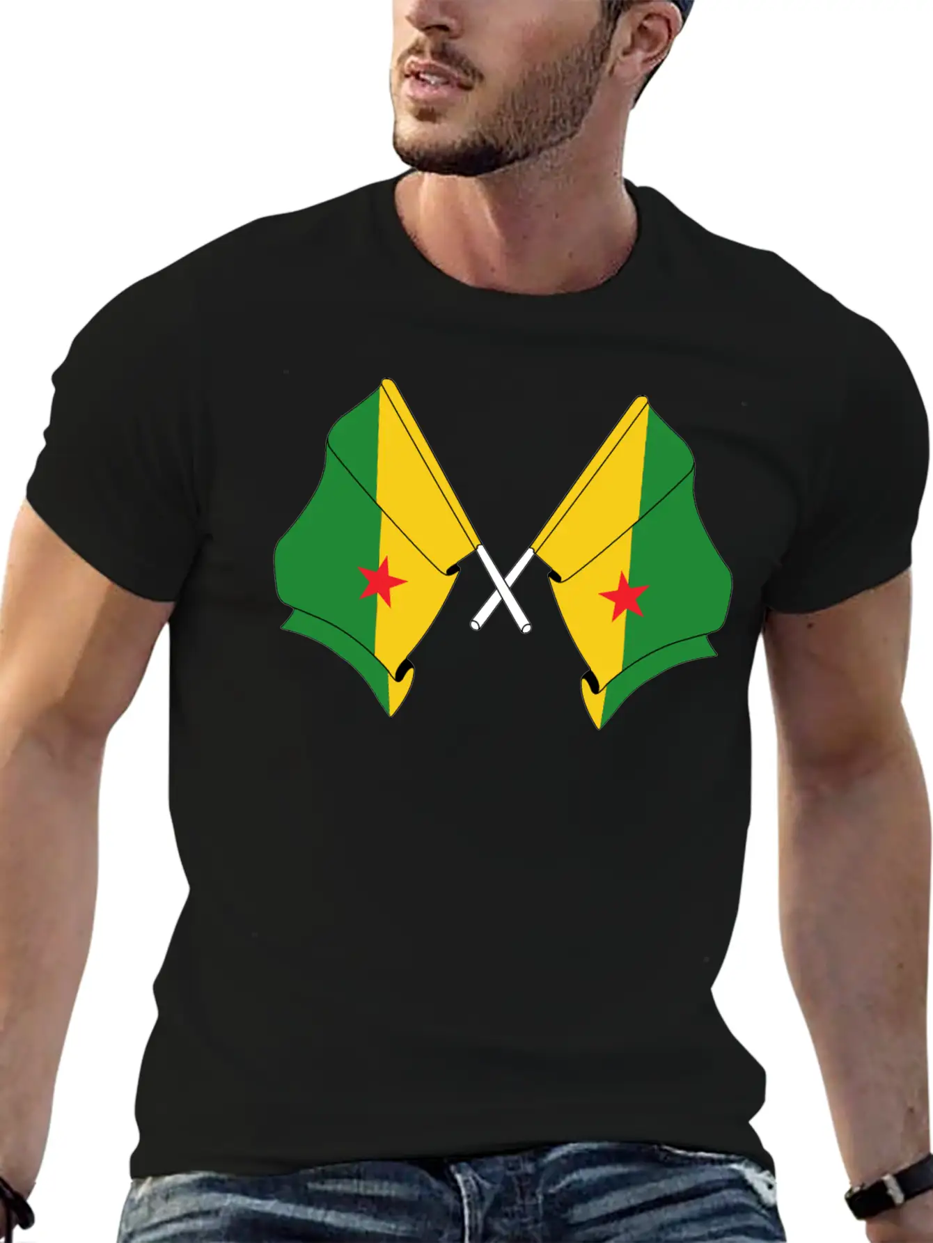 Two Crossed Flags Of French Guiana Soft Cotton Short Sleeve Tee – Unisex Wardrobe Staple