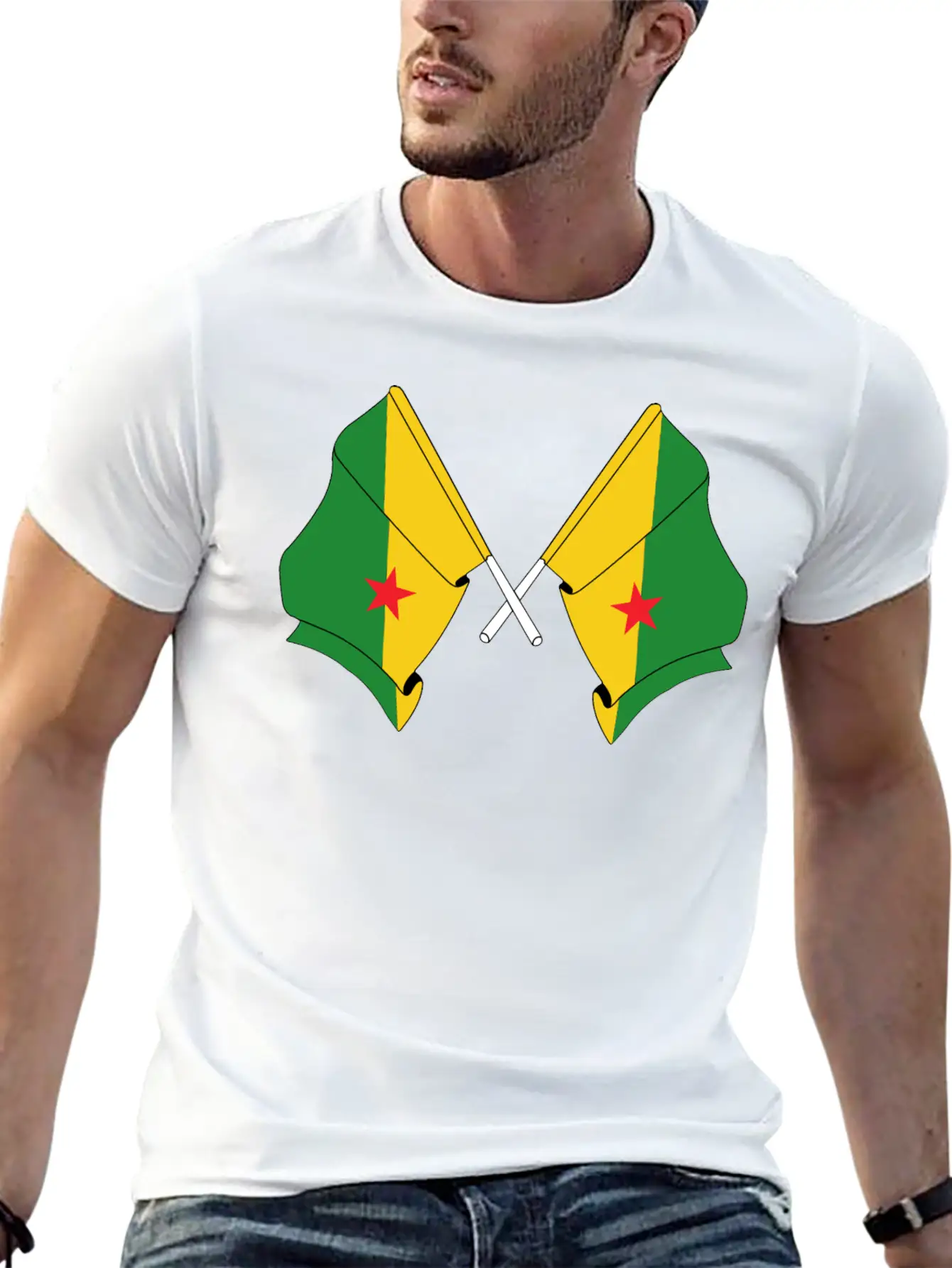 Two Crossed Flags Of French Guiana Soft Cotton Short Sleeve Tee – Unisex Wardrobe Staple