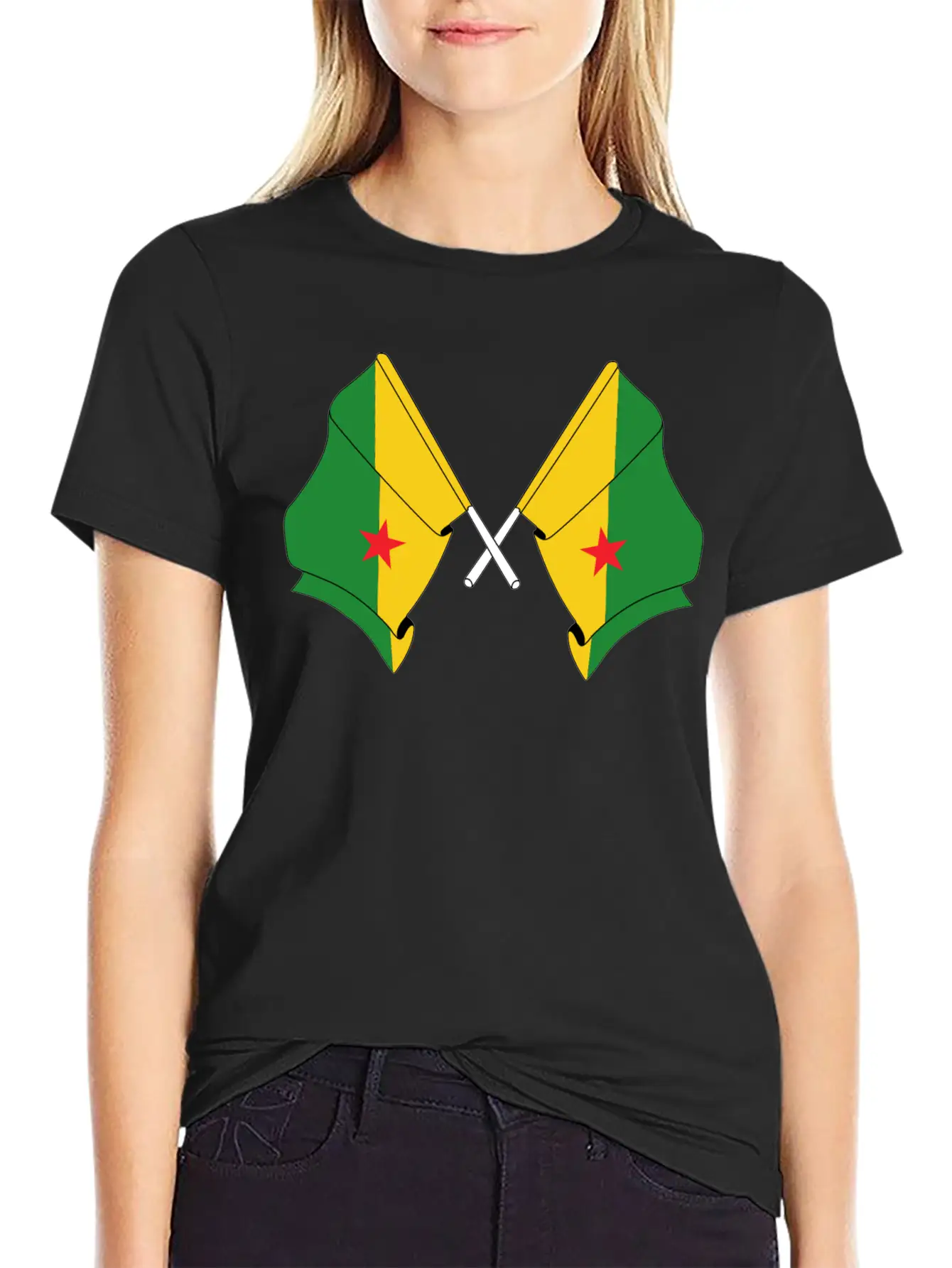 Two Crossed Flags Of French Guiana Soft Cotton Short Sleeve Tee – Unisex Wardrobe Staple