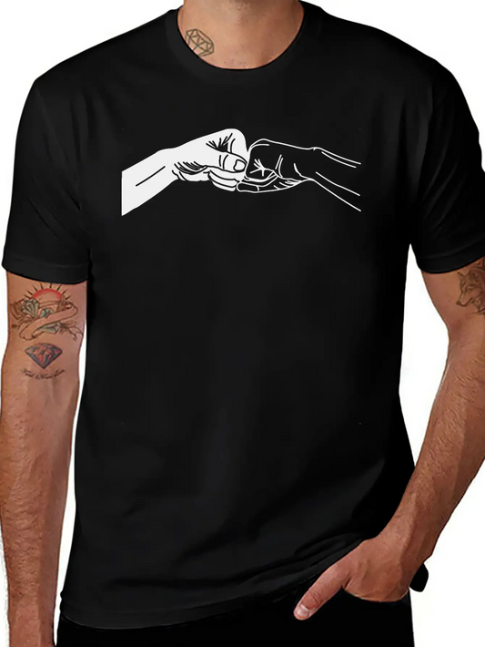 Two Hands With Fist Salute, Fists Black And White Lightweight Cotton T-Shirt – Daily Comfort Graphic Shirt