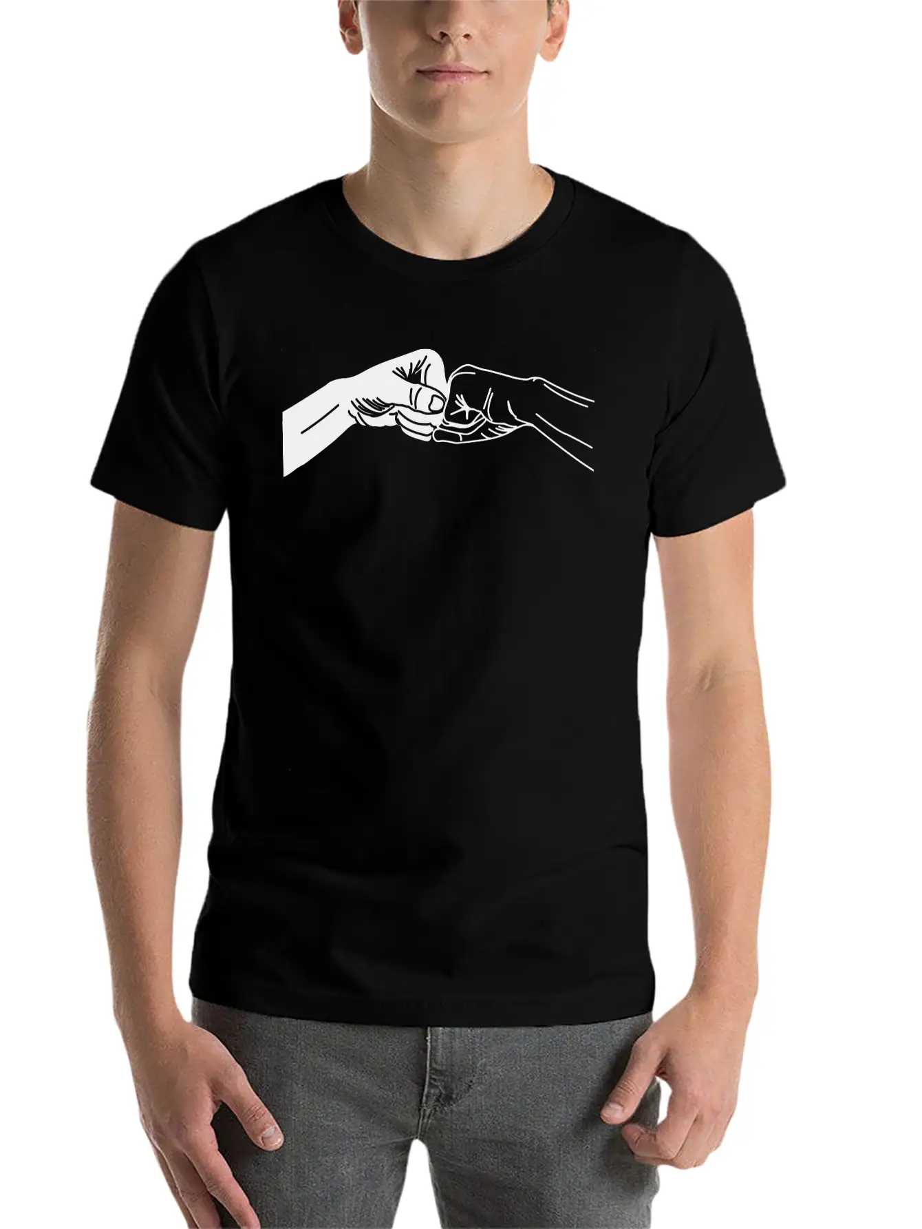 Two Hands With Fist Salute, Fists Black And White Lightweight Cotton T-Shirt – Daily Comfort Graphic Shirt