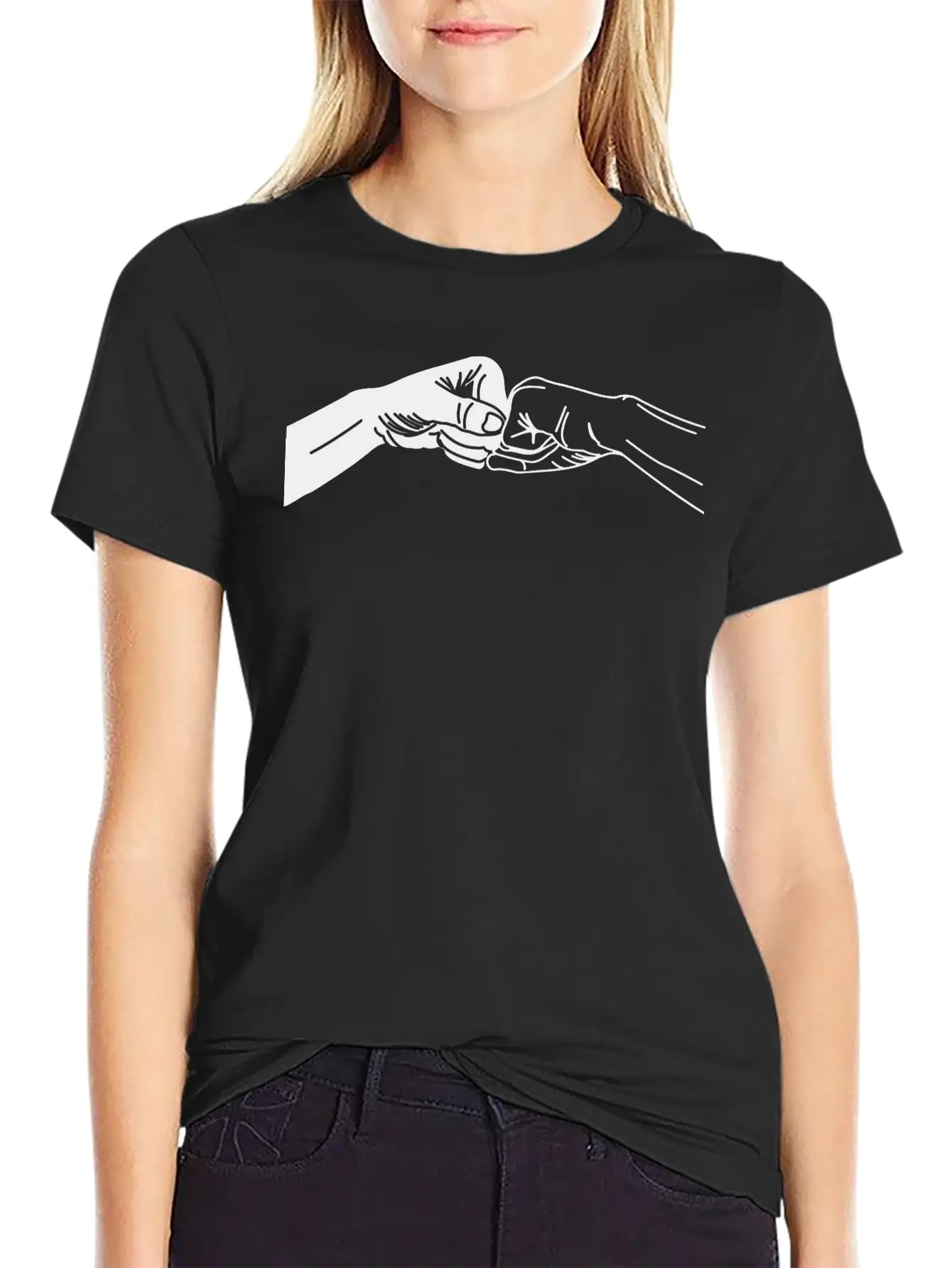 Two Hands With Fist Salute, Fists Black And White Lightweight Cotton T-Shirt – Daily Comfort Graphic Shirt