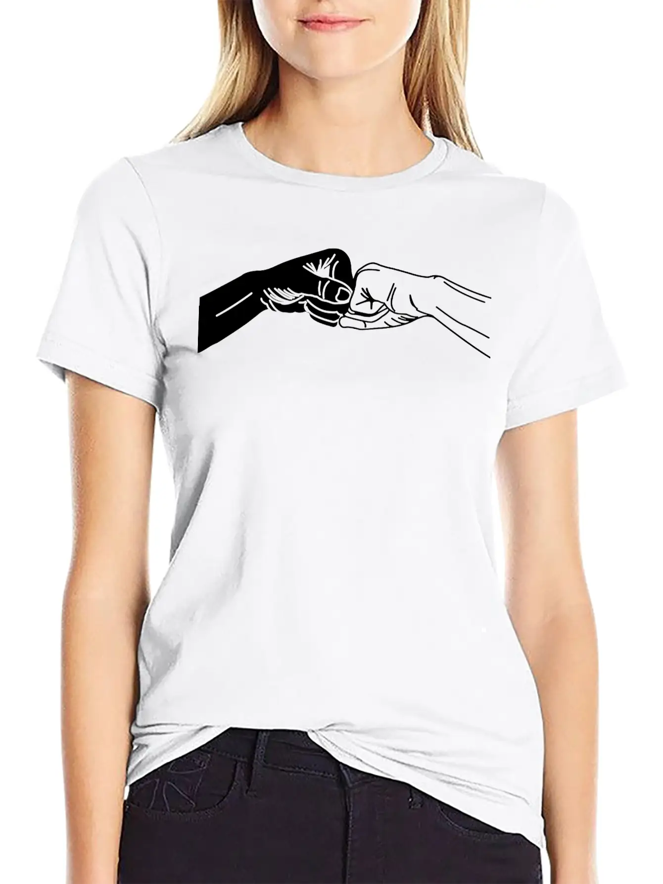 Two Hands With Fist Salute, Fists Black And White Lightweight Cotton T-Shirt – Daily Comfort Graphic Shirt