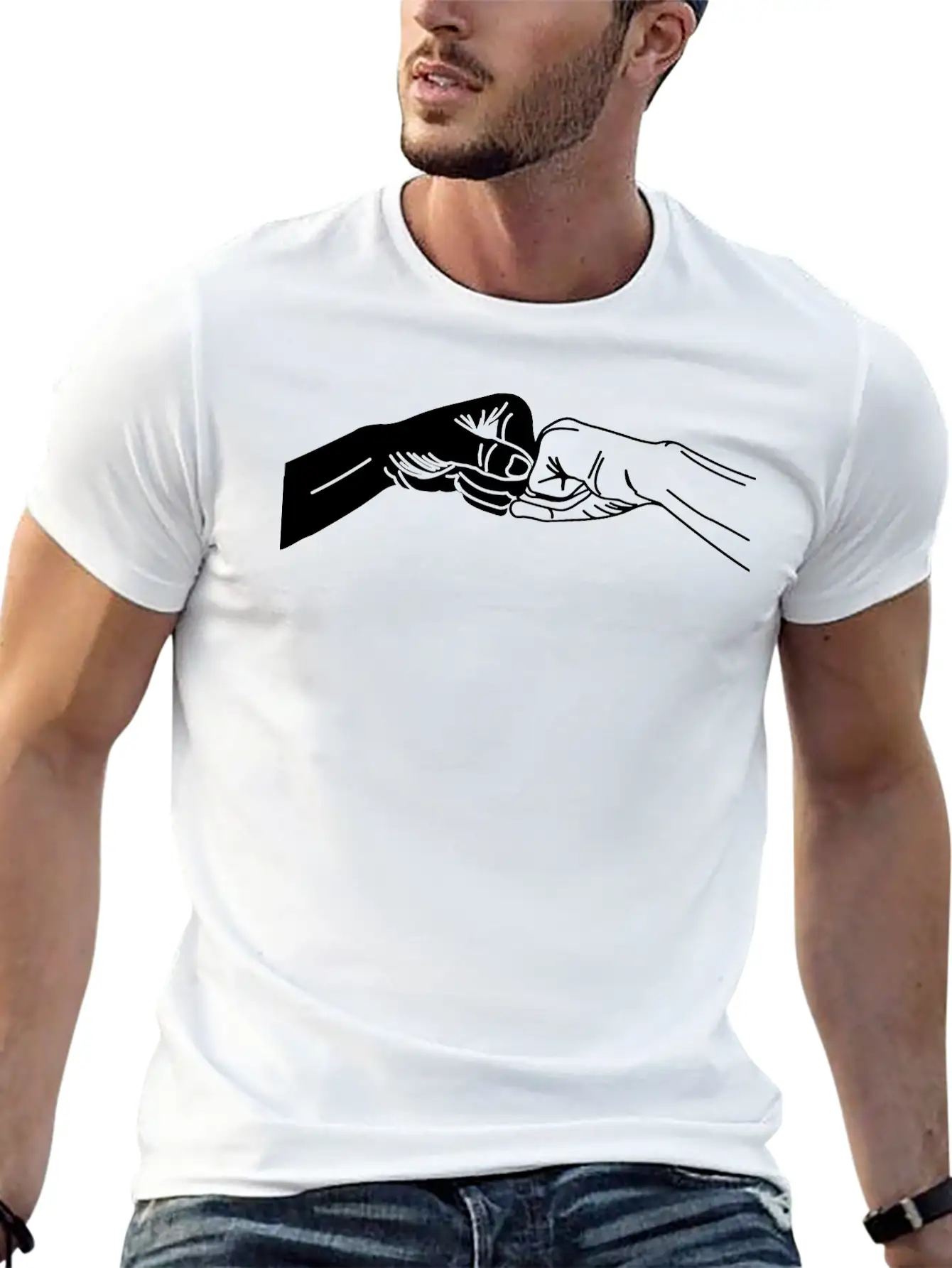 Two Hands With Fist Salute, Fists Black And White Lightweight Cotton T-Shirt – Daily Comfort Graphic Shirt