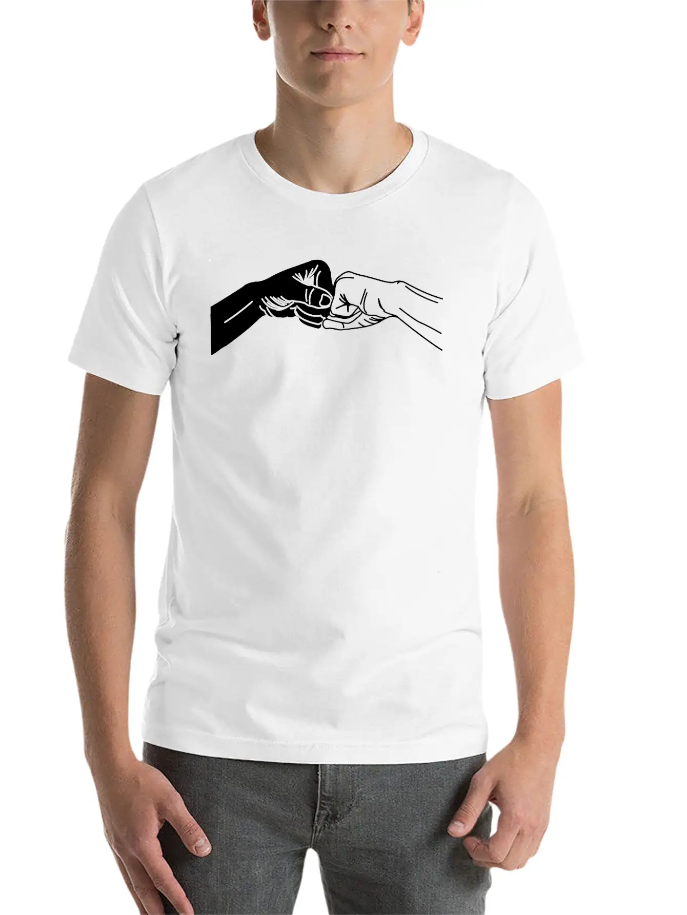 Two Hands With Fist Salute, Fists Black And White Lightweight Cotton T-Shirt – Daily Comfort Graphic Shirt