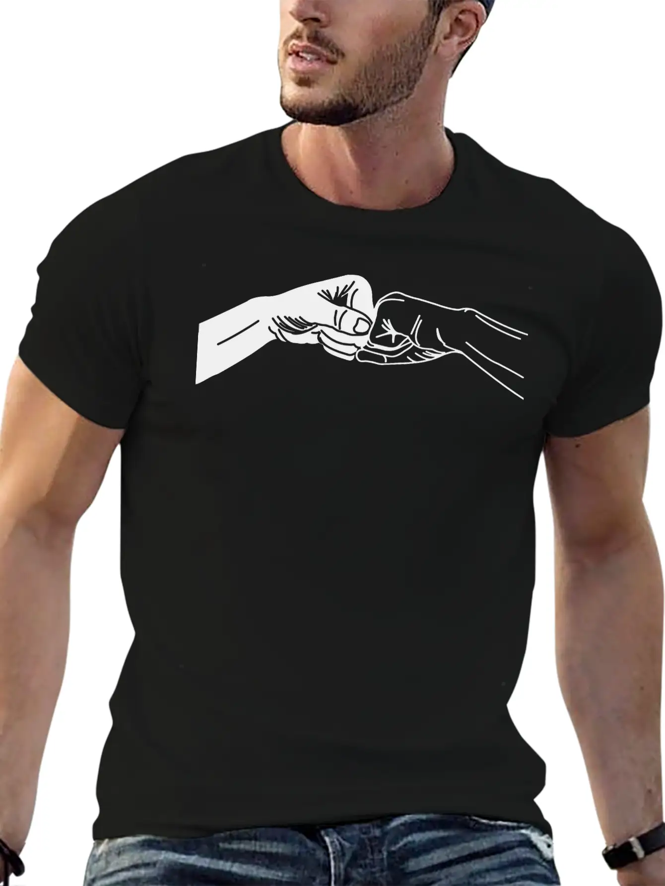 Two Hands With Fist Salute, Fists Black And White Lightweight Cotton T-Shirt – Daily Comfort Graphic Shirt