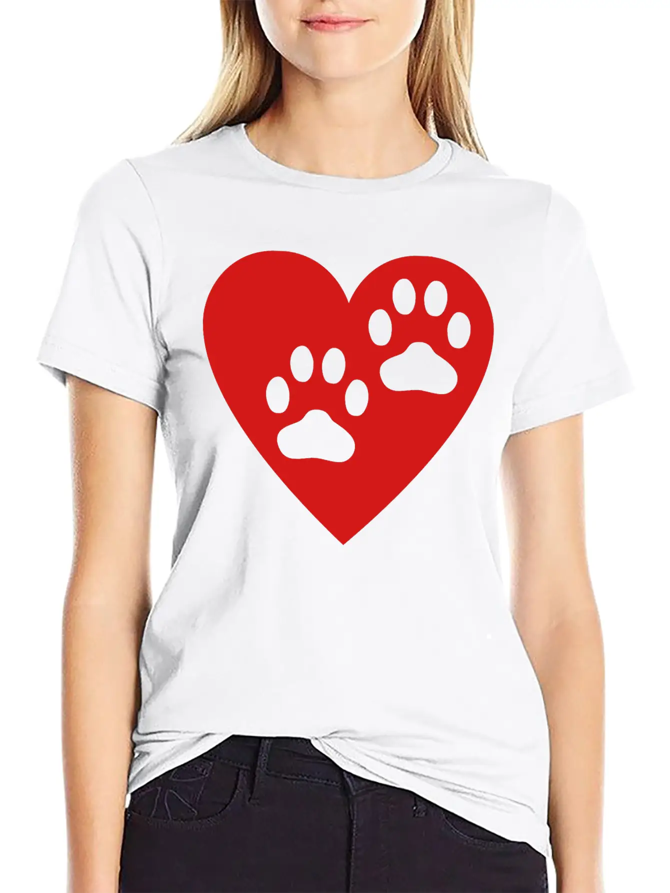 Two Paw Print In Heart Essential Cotton Tee For Daily Outfits – Unisex Style