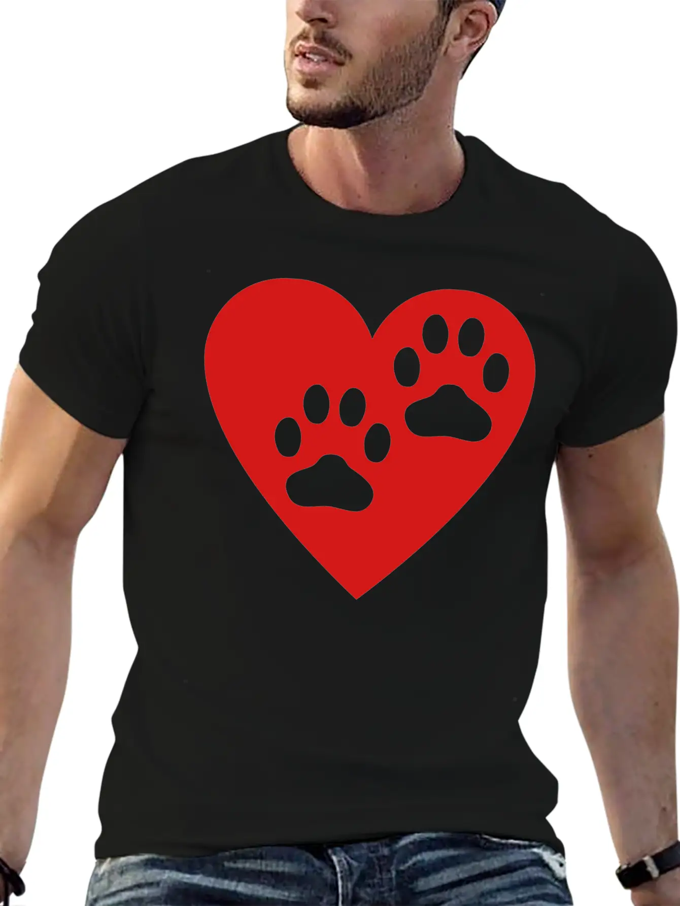 Two Paw Print In Heart Essential Cotton Tee For Daily Outfits – Unisex Style