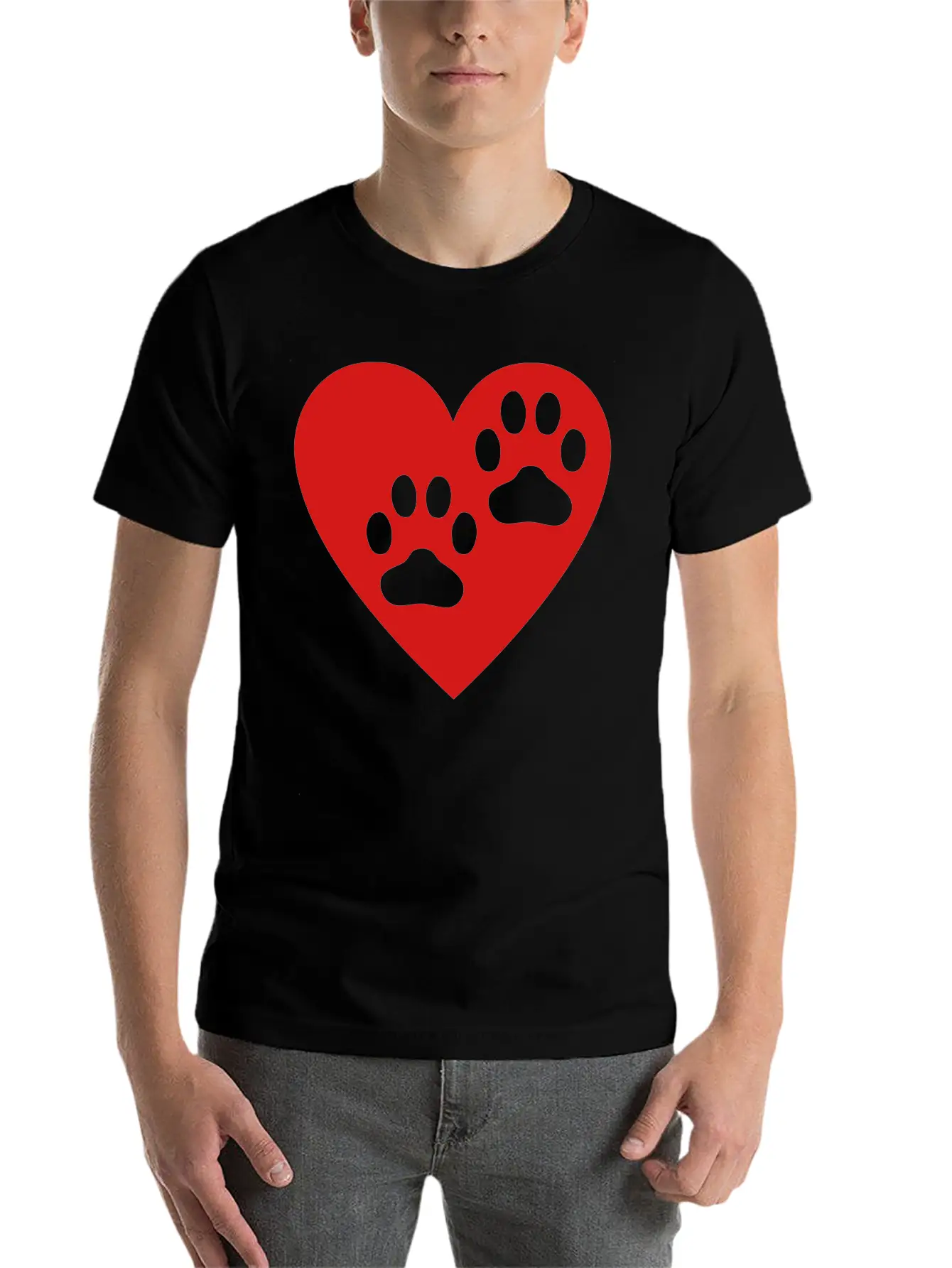 Two Paw Print In Heart Essential Cotton Tee For Daily Outfits – Unisex Style