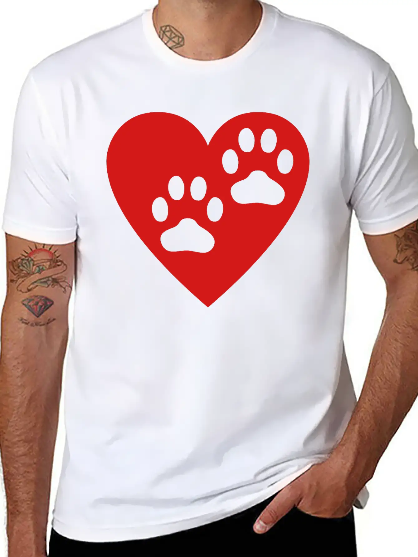 Two Paw Print In Heart Essential Cotton Tee For Daily Outfits – Unisex Style