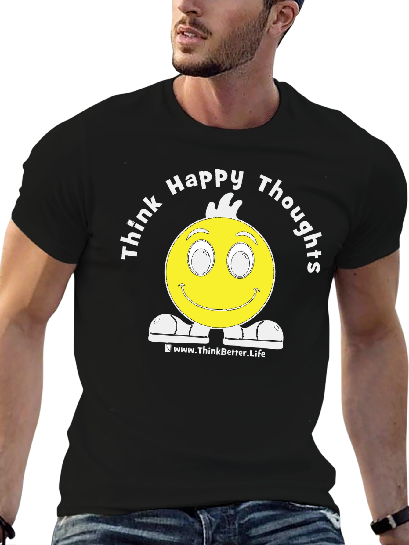 Think Happy Thoughts Black Graphic T-Shirt