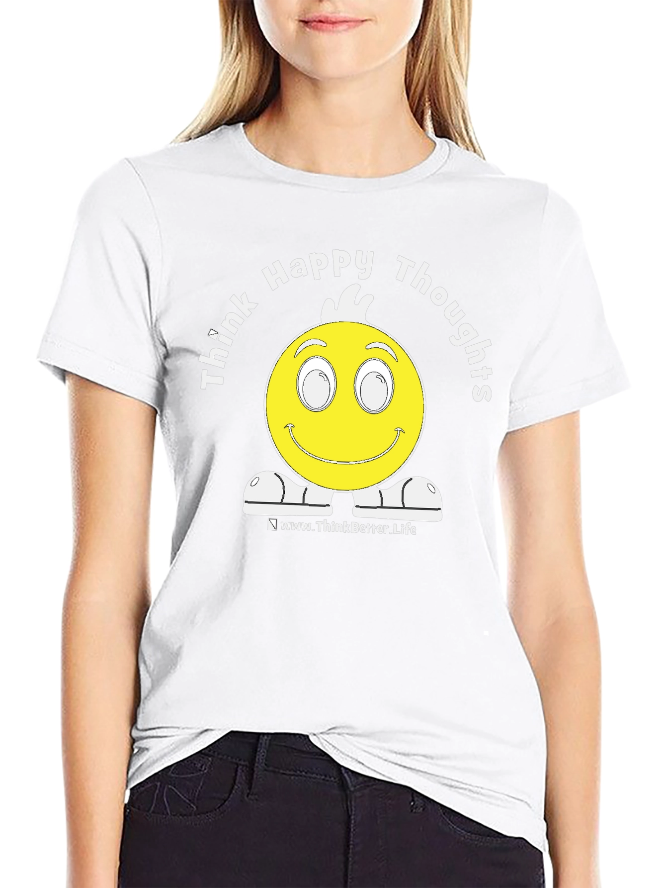 Think Happy Thoughts Black Graphic T-Shirt