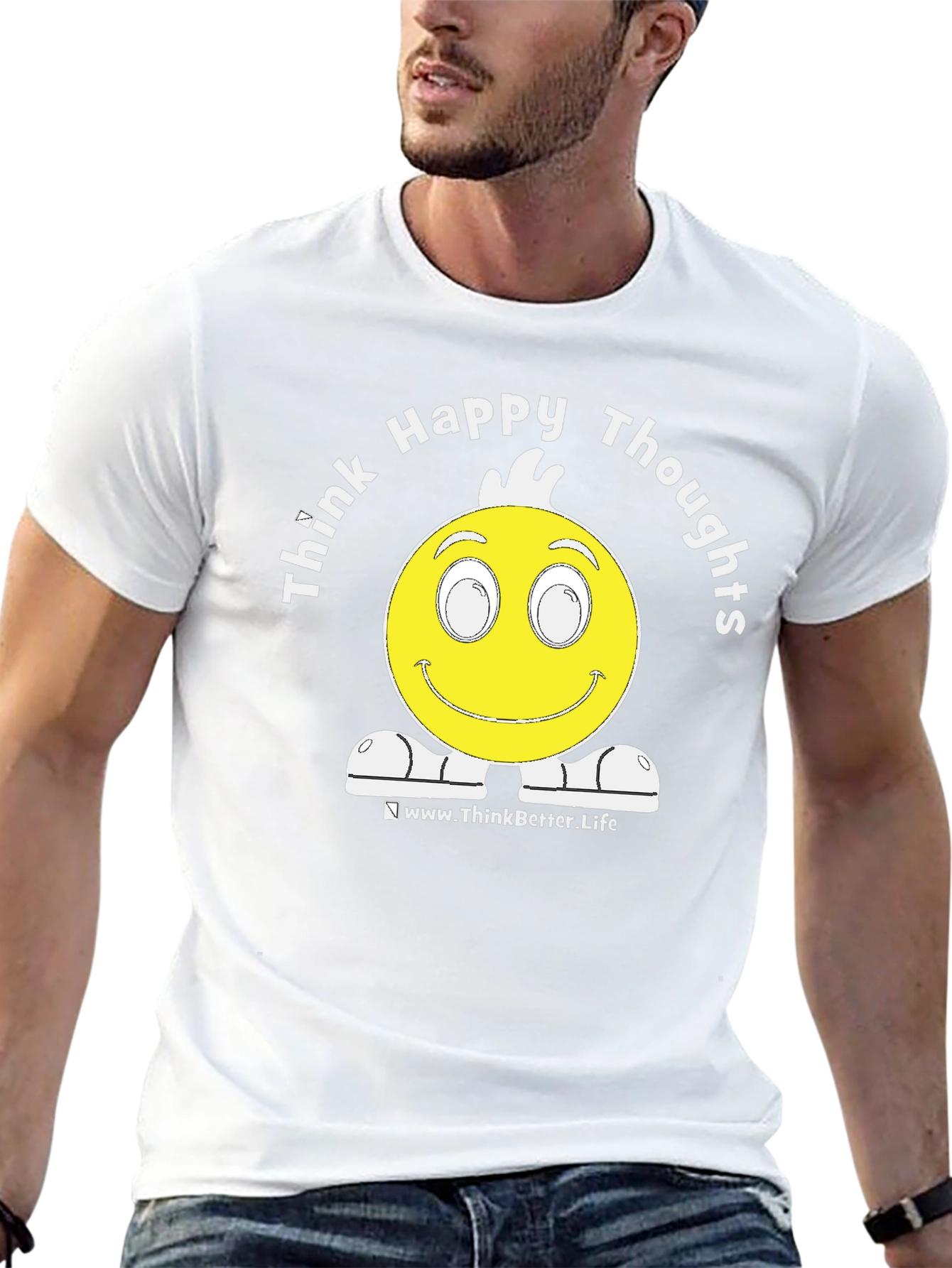 Think Happy Thoughts Black Graphic T-Shirt