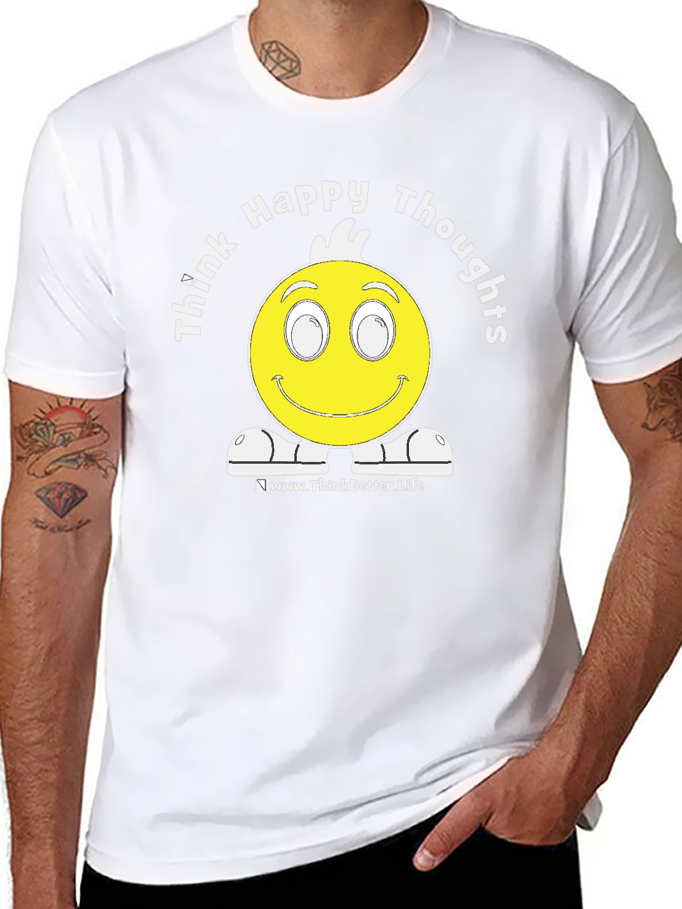 Think Happy Thoughts Black Graphic T-Shirt
