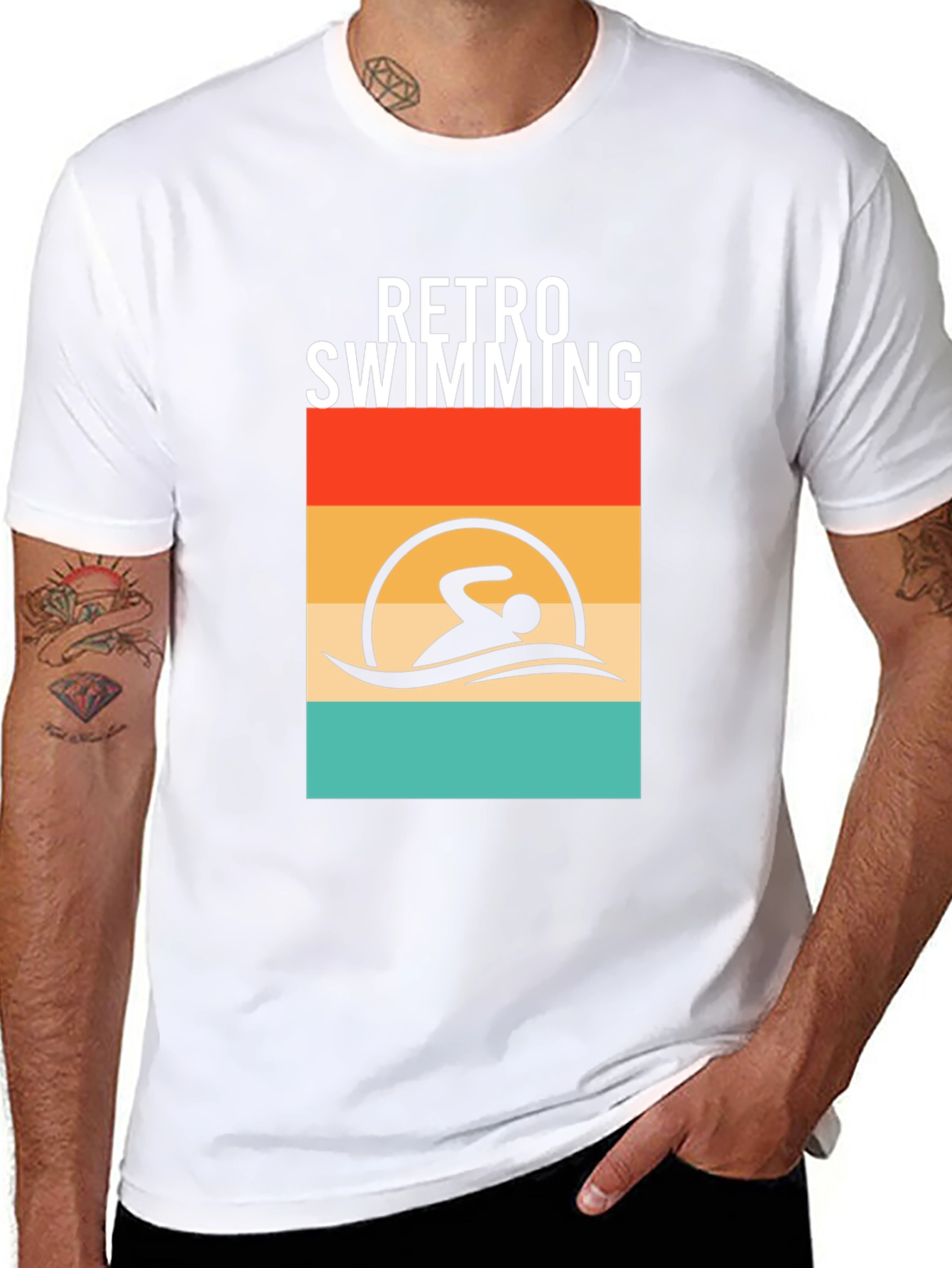 Retro Swimming T-Shirt - Black Cotton Tee