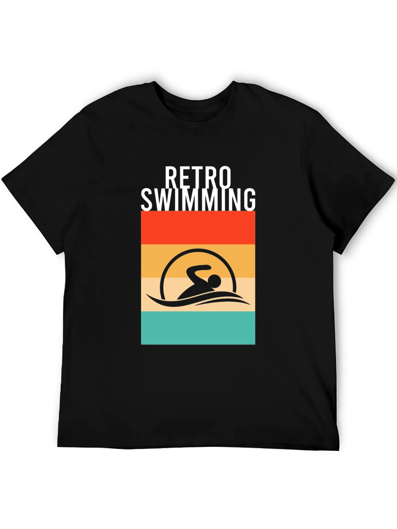 Retro Swimming T-Shirt - Black Cotton Tee