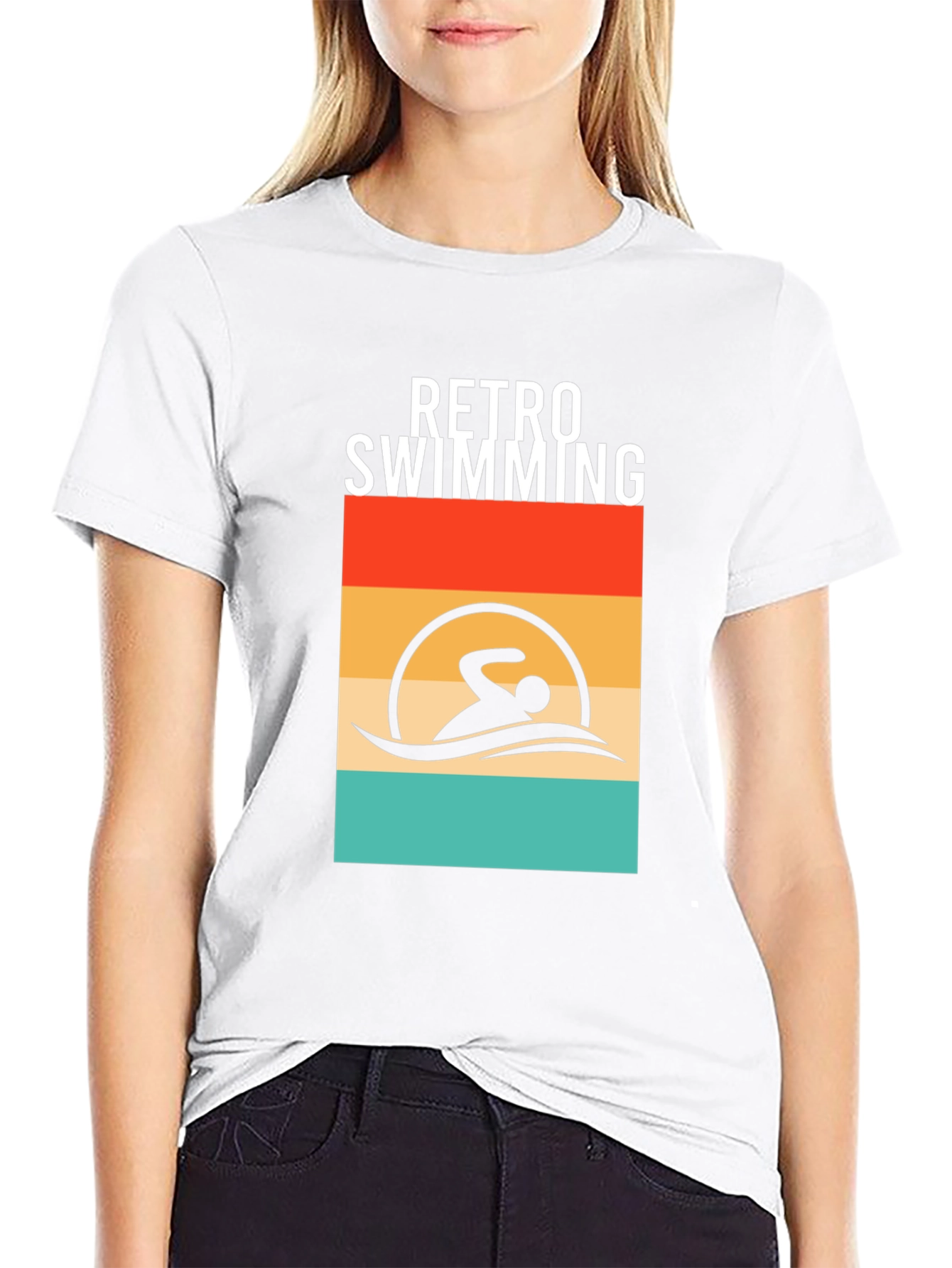 Retro Swimming T-Shirt - Black Cotton Tee