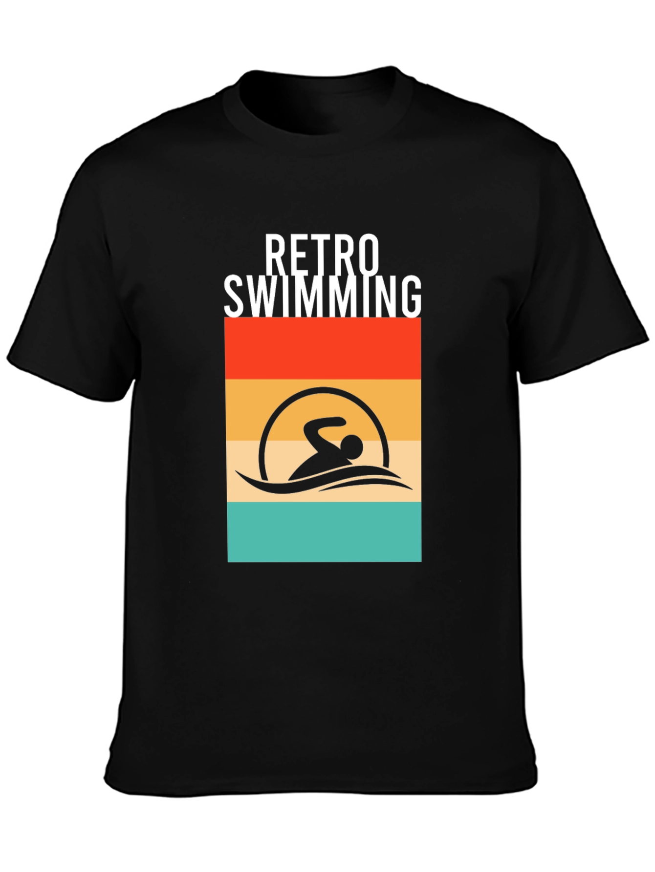 Retro Swimming T-Shirt - Black Cotton Tee