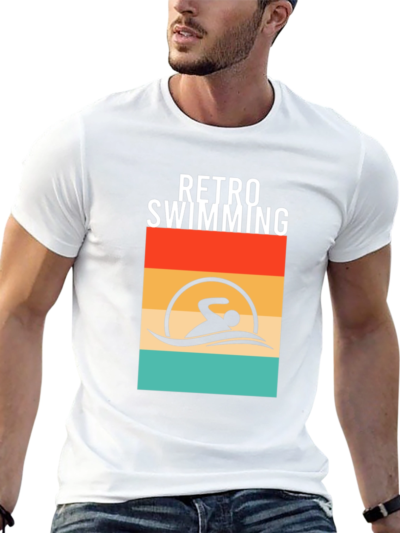 Retro Swimming T-Shirt - Black Cotton Tee