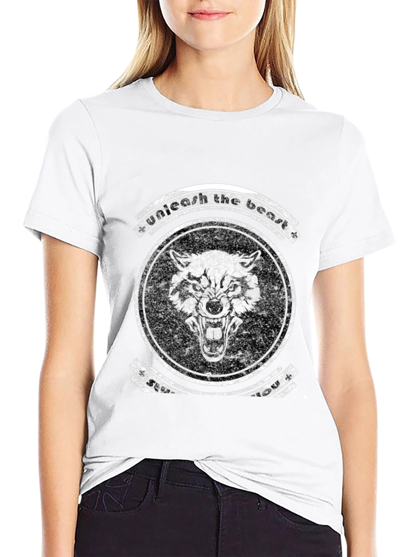 Unleash the Beast Graphic Tee - Black Wolf Design