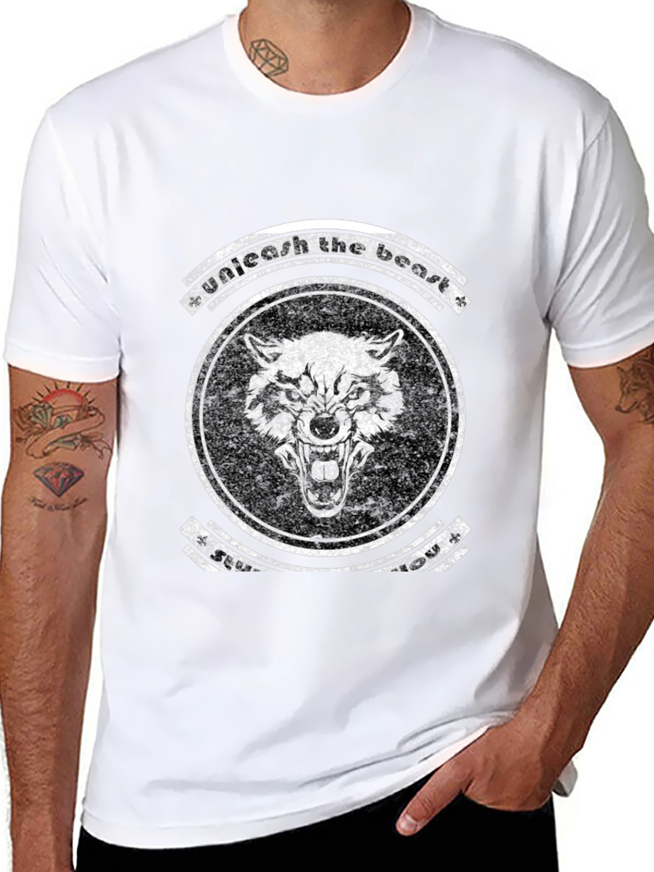 Unleash the Beast Graphic Tee - Black Wolf Design