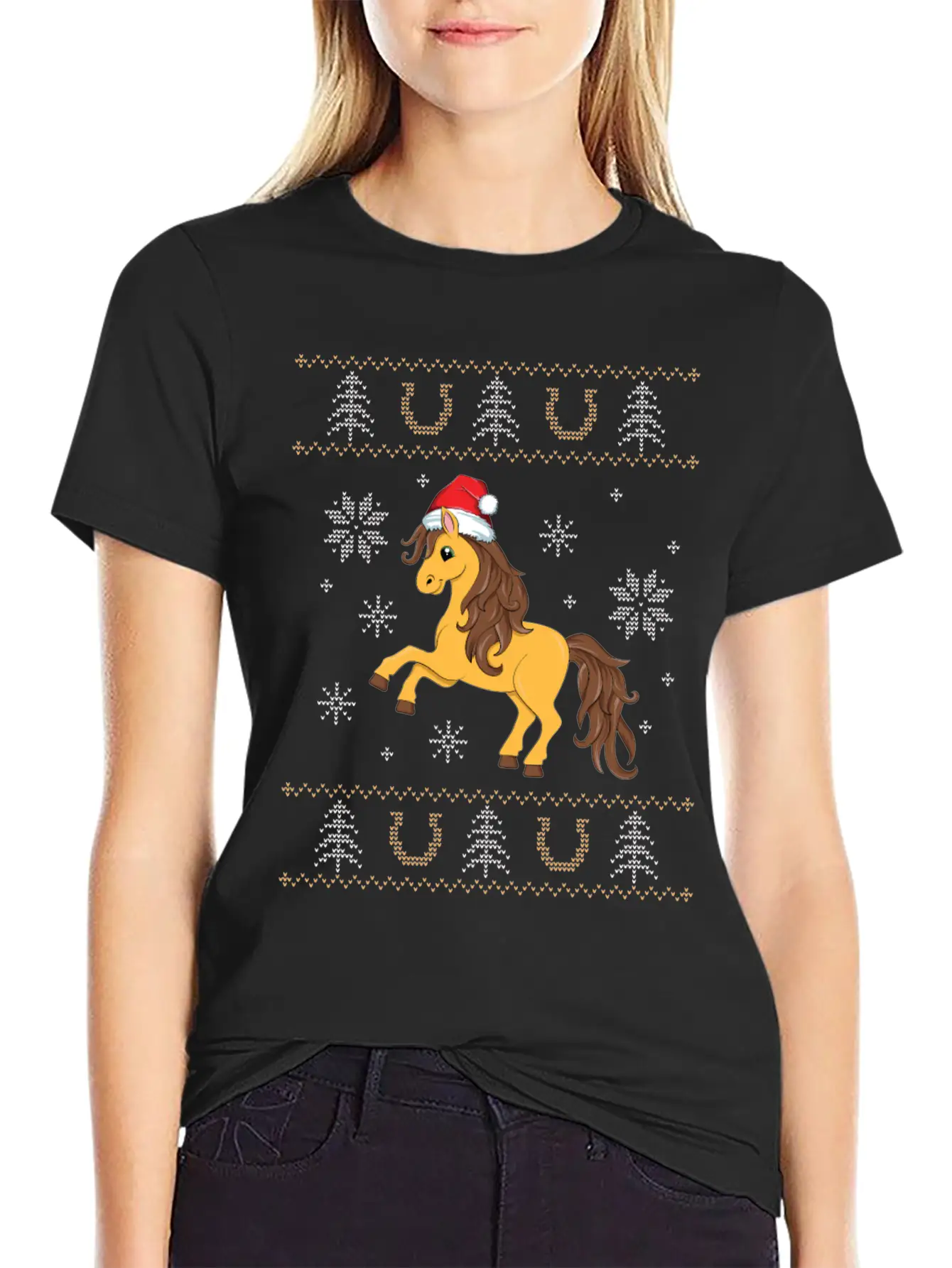 Ugly Christmas Horse Riding Rider Rodeo Xmas Unisex Casual T-Shirt – Clean Design For Daily Comfort